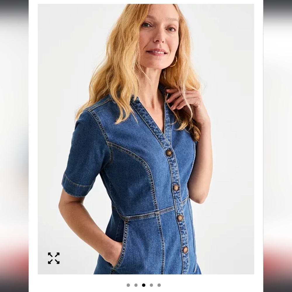 Style & Co Split Neckline Seamed Denim Button-Down Dress - Picture 2 of 7